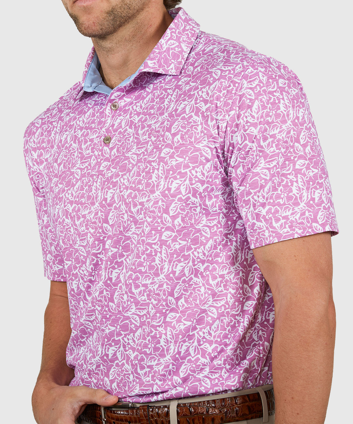 Westport Lifestyle Short Sleeve Performance' Orchids' Print Polo Knit Shirt, Men's Big & Tall