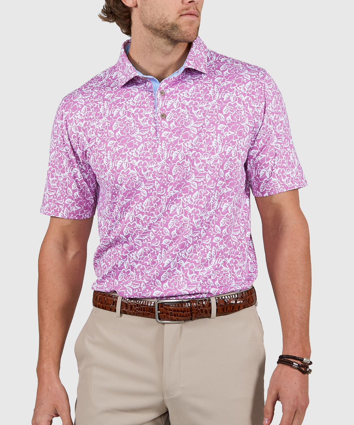 Westport Lifestyle Short Sleeve Performance' Orchids' Print Polo Knit Shirt, Men's Big & Tall