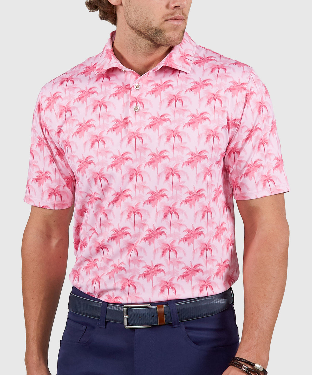 Westport Lifestyle Short Sleeve Performance 'Palm' Print Polo Knit Shirt, Men's Big & Tall