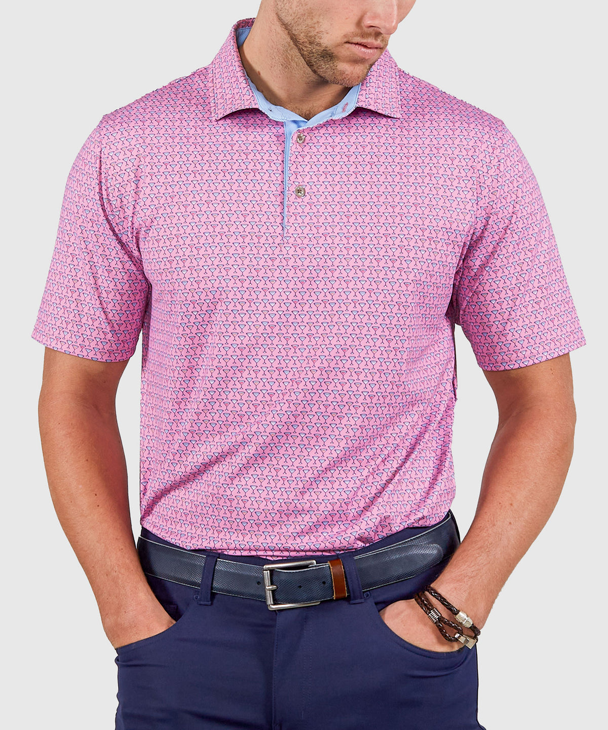 Westport Lifestyle Short Sleeve Performance 'Martini' Print Polo Knit Shirt, Men's Big & Tall