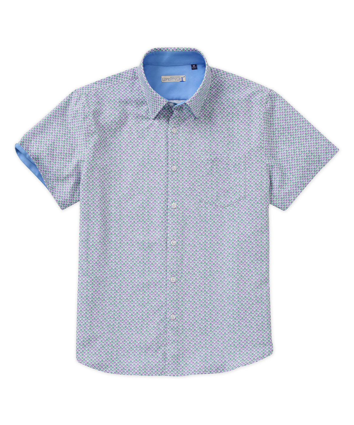 Westport Lifestyle Small Squares Print Short Sleeve Performance Sport Shirt, Men's Big & Tall