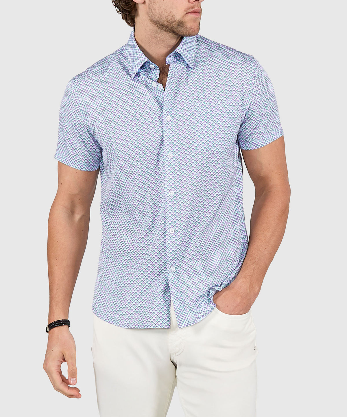 Westport Lifestyle Small Squares Print Short Sleeve Performance Sport Shirt, Men's Big & Tall