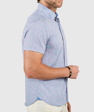 Westport Lifestyle Small Squares Print Short Sleeve Performance Sport Shirt