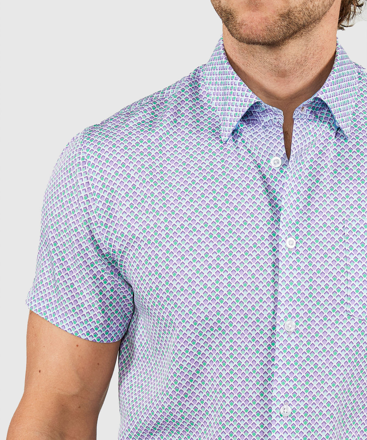 Westport Lifestyle Small Squares Print Short Sleeve Performance Sport Shirt, Men's Big & Tall