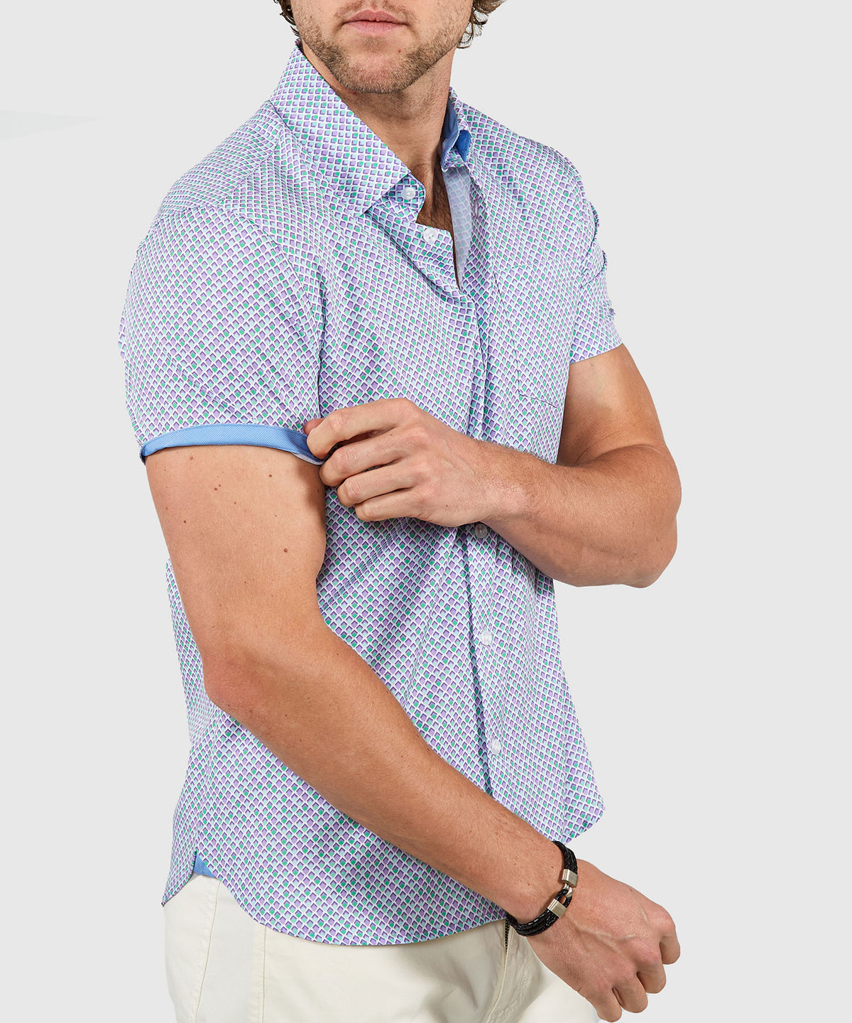 Westport Lifestyle Small Squares Print Short Sleeve Performance Sport Shirt, Men's Big & Tall