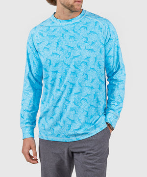 Westport Lifestyle Seaside Long Sleeve Performance Print Crew Neck Rash Guard Shirt