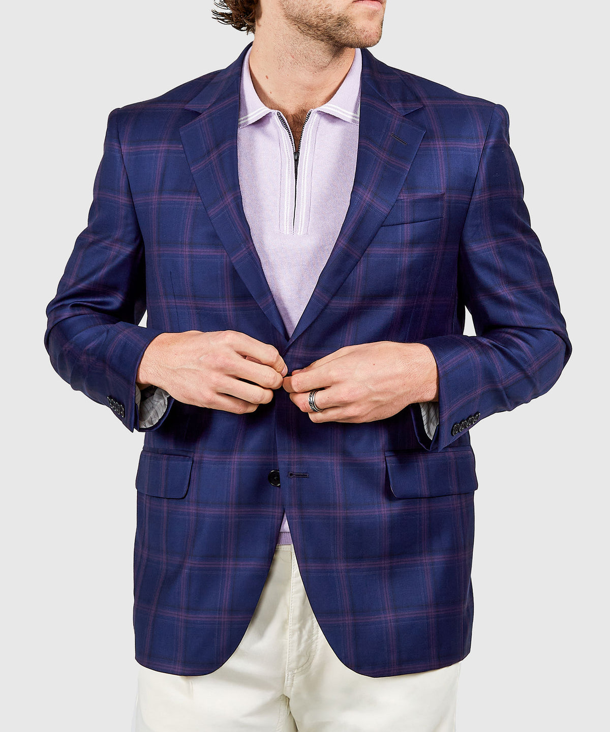 Coppley 100% Wool Two-Button Side Vent Windowpane Sport Coat, Men's Big & Tall