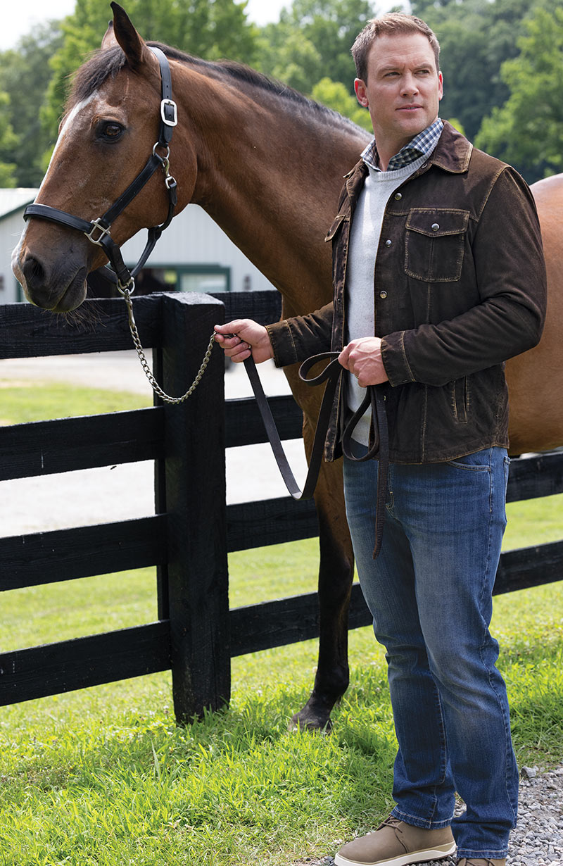 Male model wearing Westport Black Suede Jacket with Removable Hood, Men's Big & Tall