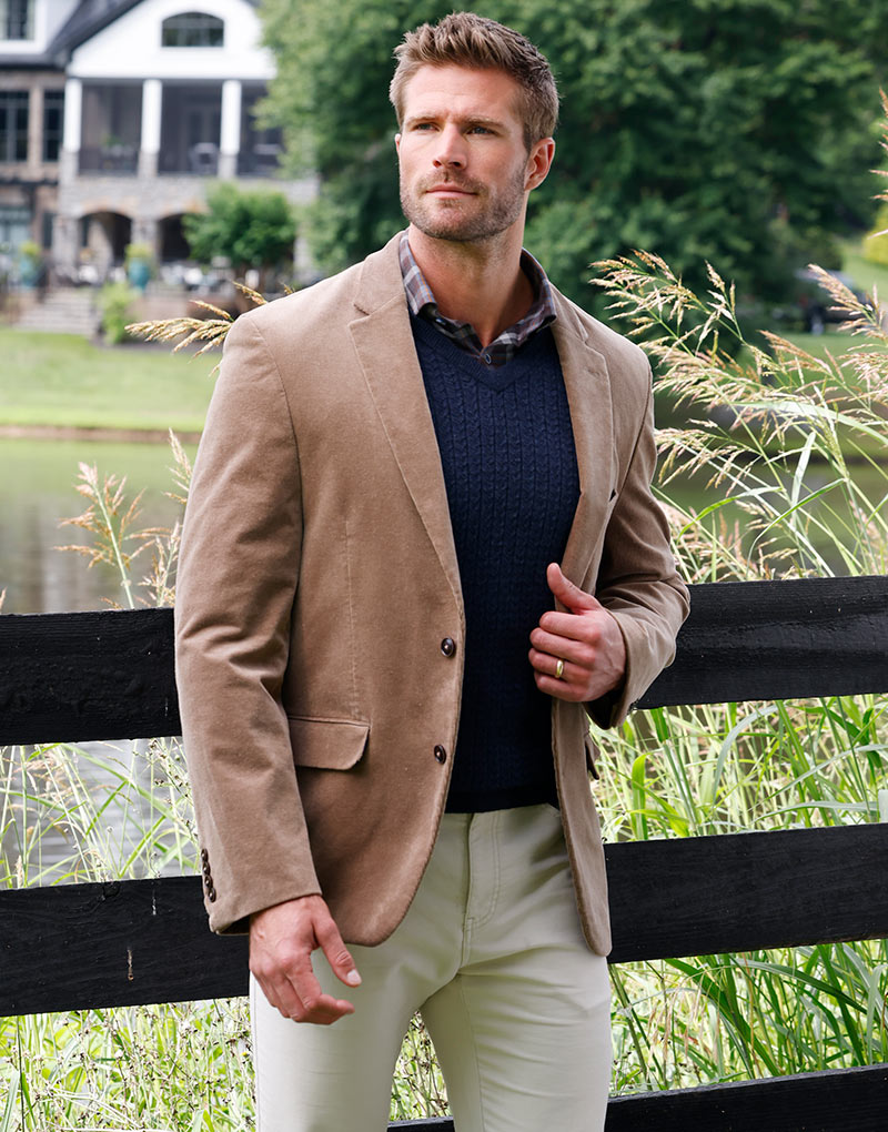 Male model wearing Westport Black Corduroy Sport Coat, Men's Big & Tall