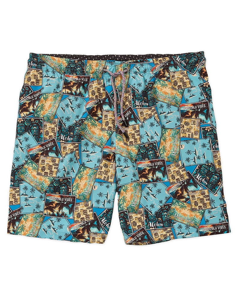 Westport Black Postcard Print Hampton Swim Trunk