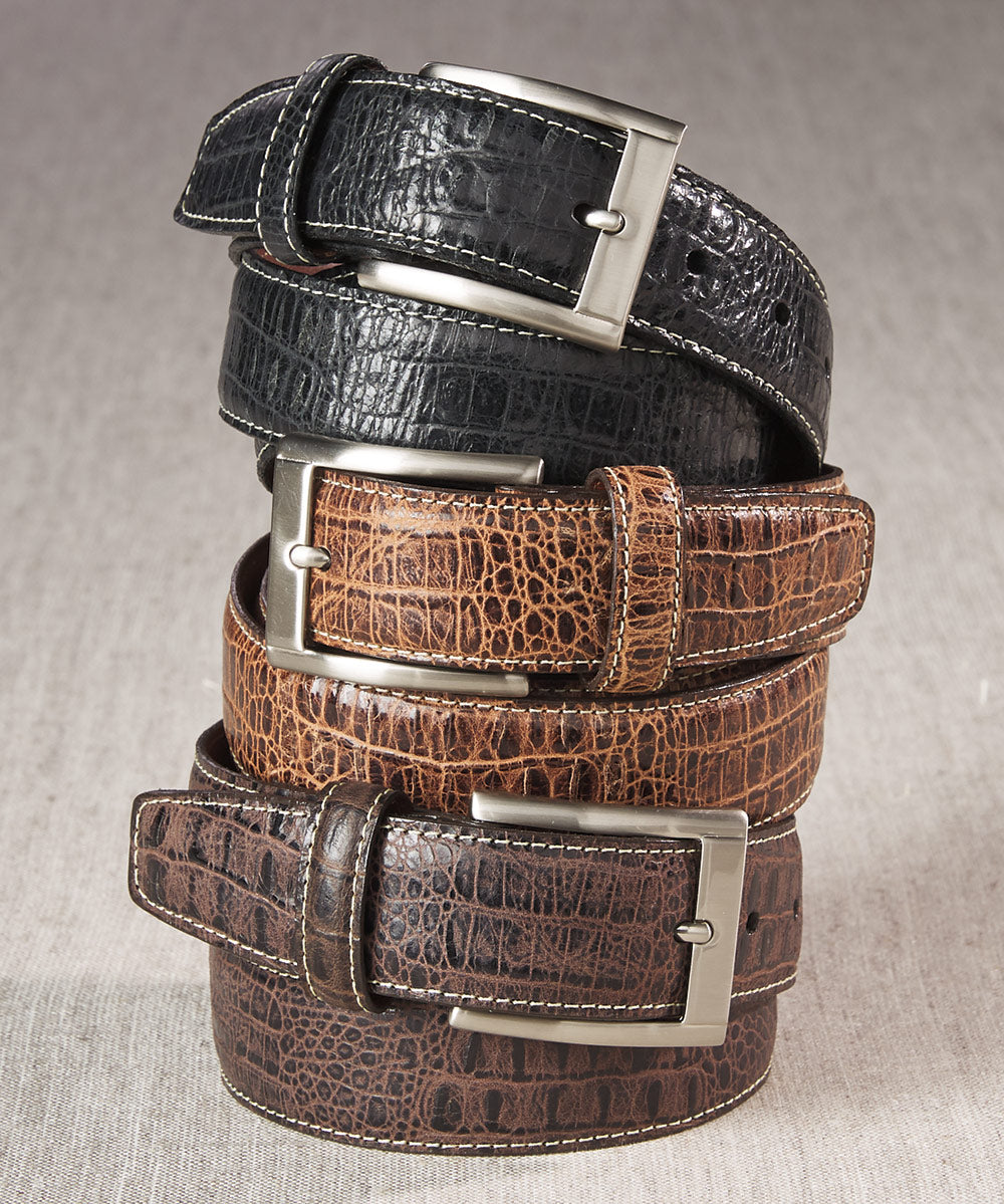 Embossed Leather Belt - Brown