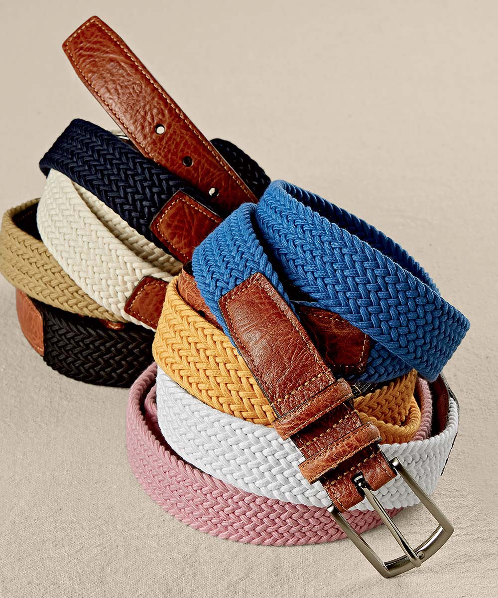 Italian Woven Cotton Elastic Belt in Cream by Torino Leather Co. - Hansen's  Clothing