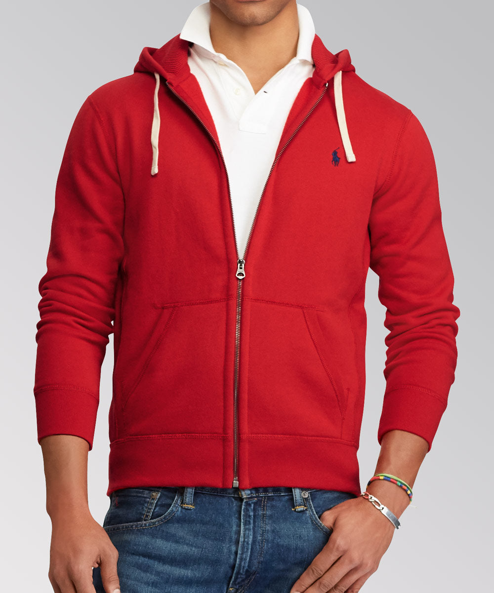 Polo Ralph Lauren Mens Fleece Full Zip Red Draw String Hoodie Sweater  Jacket NWT