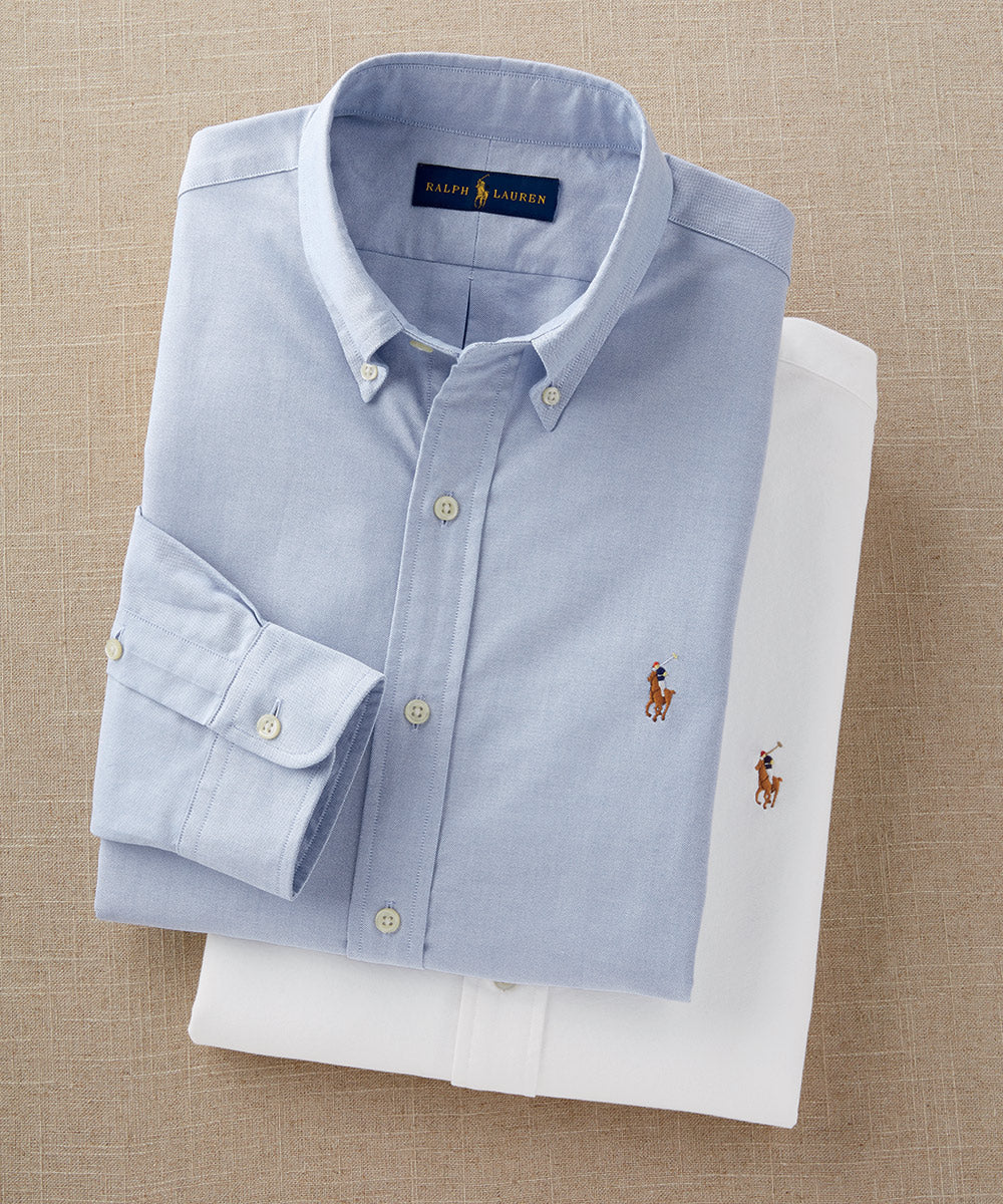 Essentials Men's Regular-Fit Long-Sleeve Oxford Shirt, Blue