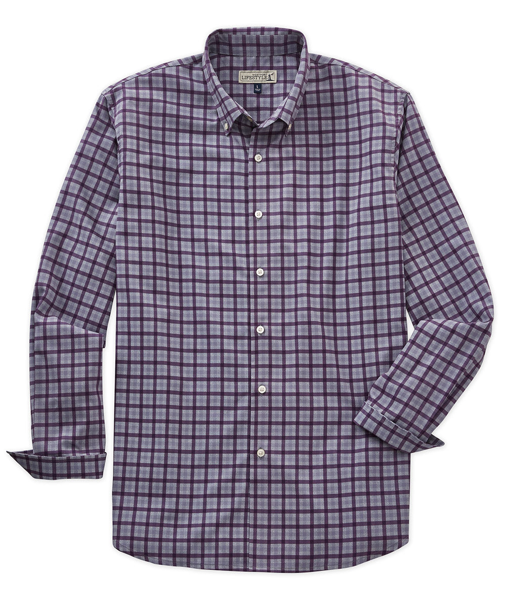 Fray White and Light Purple Cotton Boston Plaid Sportshirt L