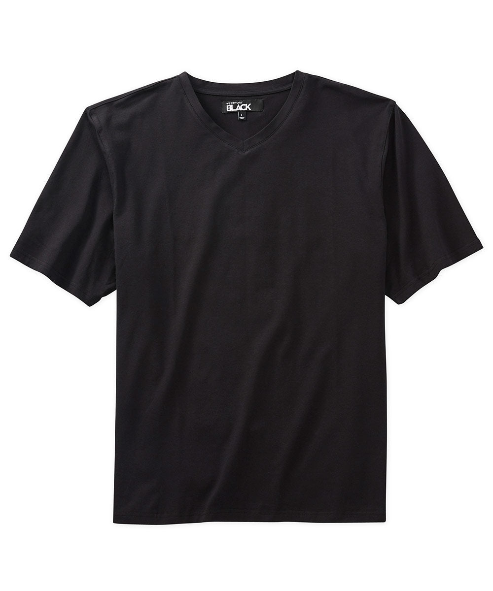 Westport Black Short Sleeve Pima Stretch Solid V-Neck Tee, Men's Big & Tall