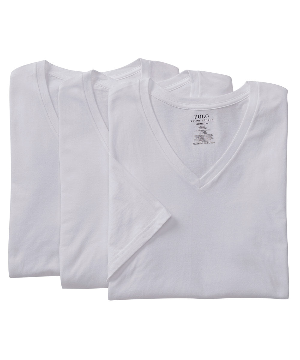 Polo Ralph Lauren Underwear Mens 3 Pack Slim Fit V Neck Tees, White, L 